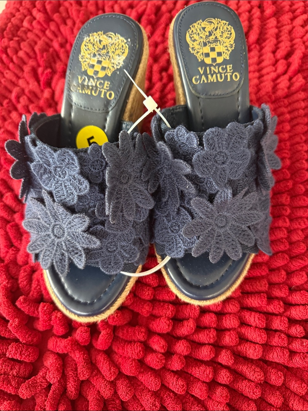 Vince Camuto Kids Navy Floral Appliqué Slide Sandals